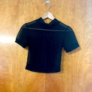 Sheer black tshirt, mesh. Excellent for layering over bra tops. XS - $12
